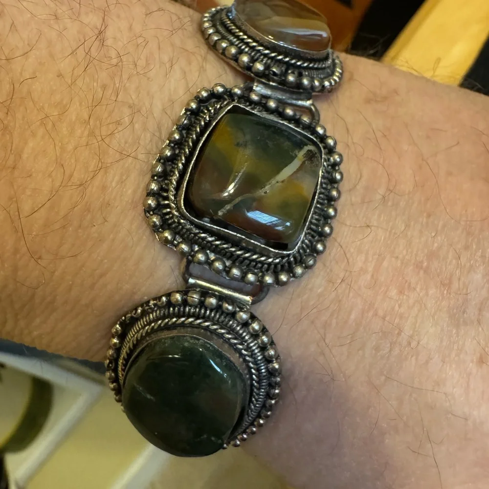 Artisan unisex handcrafted silver tone with various jasper stones bracelet